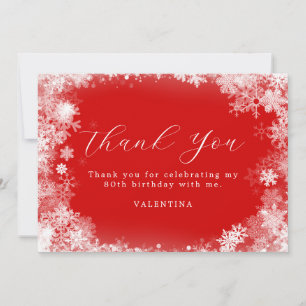 Carte De Remerciements 80e Anniversaire Wonderland Snowflake Rouge