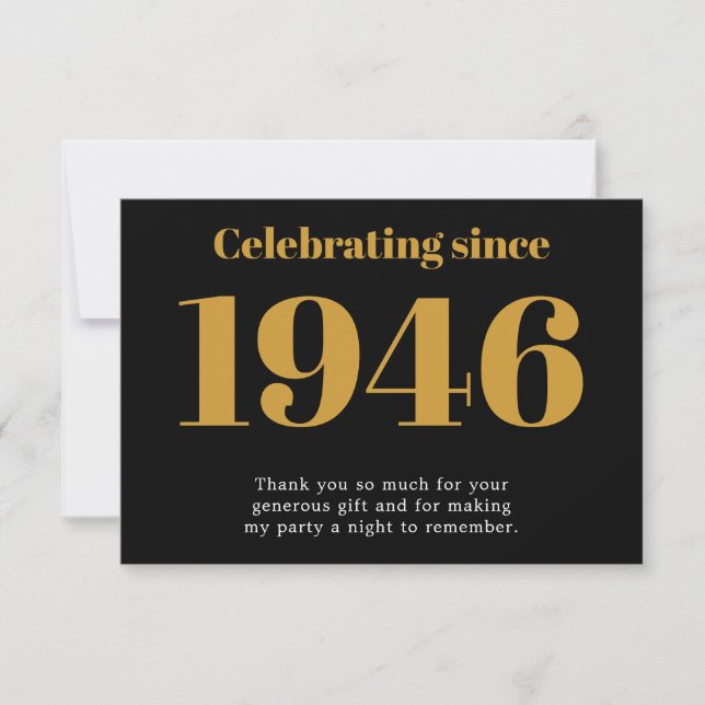 Carte De Remerciements 80th Birthday 1946 Retro Black And Gold (Devant)