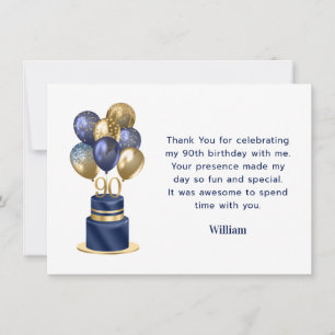 Carte De Remerciements 90e anniversaire Marine Blue Balloon Cake