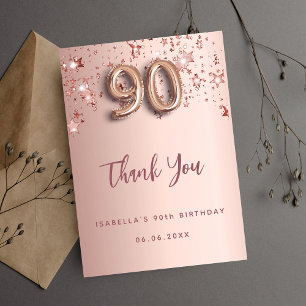 Carte De Remerciements 90e anniversaire rose étoiles rose or