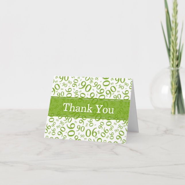 Carte De Remerciements 90th "Thank you!" Green/White Number Pattern (Devant)