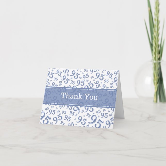 Carte De Remerciements 95th "Thank you!" Blue/White Number Pattern  (Devant)