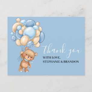 Carte de remerciements à ballon BLEU Teddy Bear