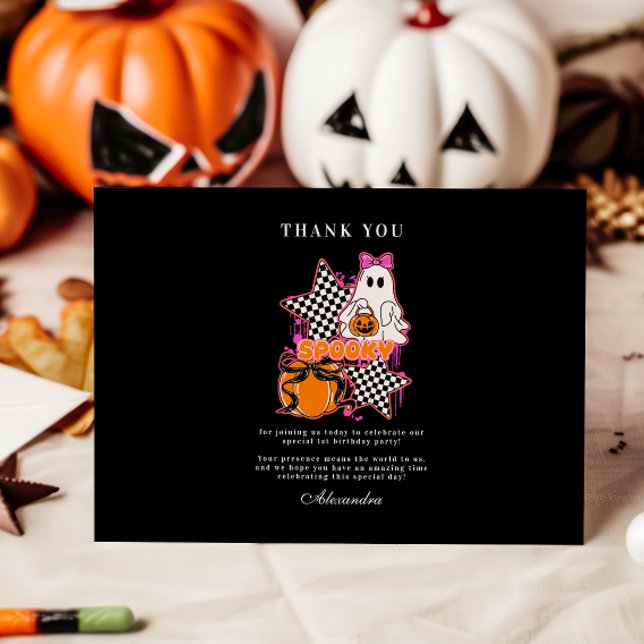 Carte De Remerciements à damiers Ghost Halloween 1er anniversaire (Créateur téléchargé)