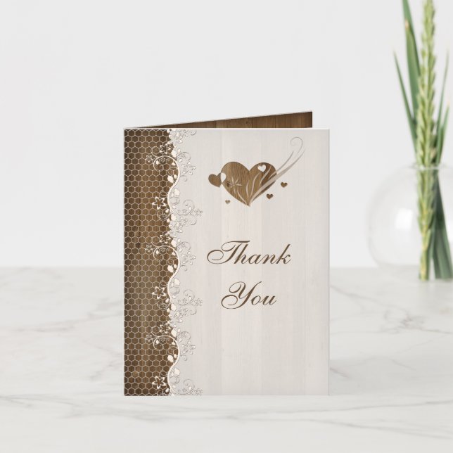 Carte de Remerciements à Fleurs et Cœurs en Dentel (Devant)