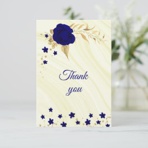 carte de remerciements à fleurs or bleu royal