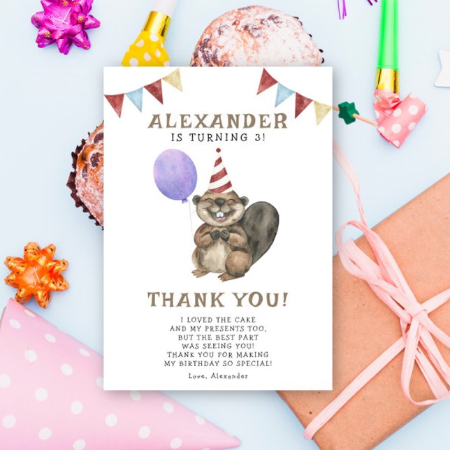 Carte De Remerciements A Little Beaver 3th Birthday Party  (Créateur téléchargé)