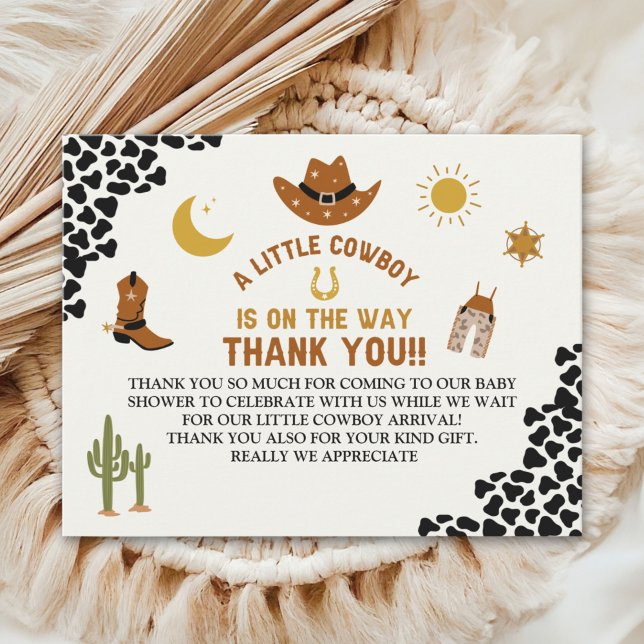 Carte De Remerciements A Little Cowboy Is on The Way Cute Baby Shower (Créateur téléchargé)