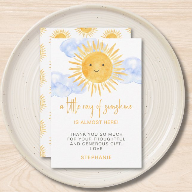 Carte De Remerciements A Little Ray of Sunshine Clouds Baby Shower (Créateur téléchargé)