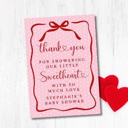 Carte De Remerciements A Little Sweetheart Pink Red Bow Girl Baby Shower