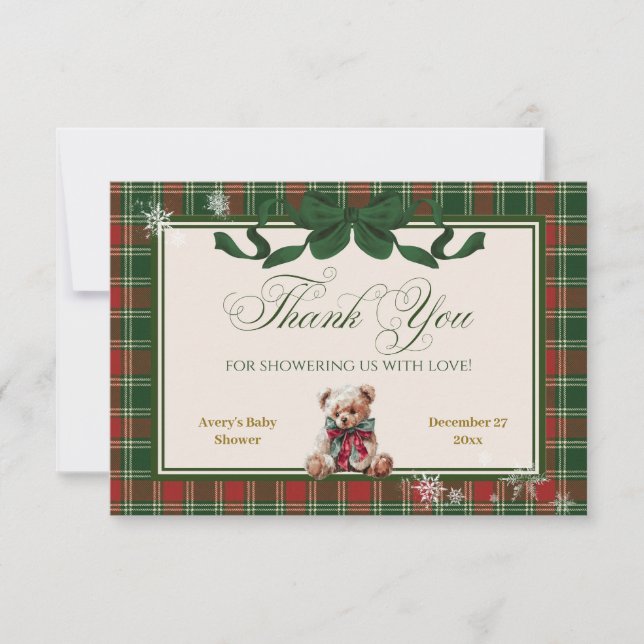 Carte De Remerciements A Merry Little Baby Shower Teddy Bear Christmas (Devant)