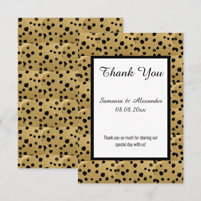 CARTE DE REMERCIEMENTS À MOTIF LÉOPARD NOIR OR (Devant / Derrière)