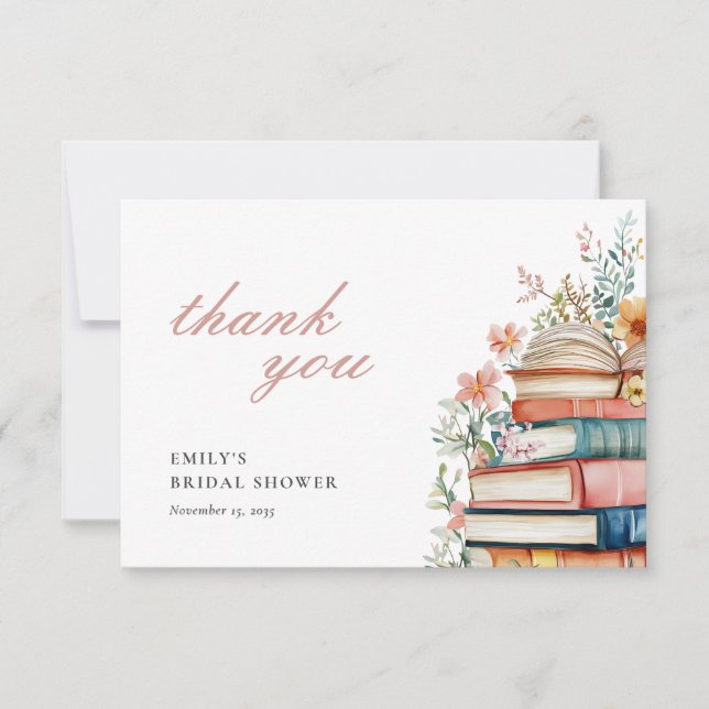 Carte De Remerciements A New Chapter Begins Books Bridal Shower (Devant)