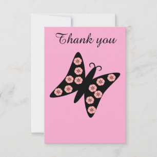 Carte de remerciements à papillon floral noir et r
