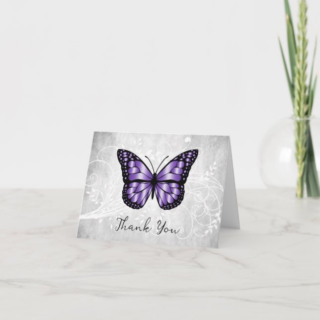 Carte de remerciements à papillon violet brillant (Devant)