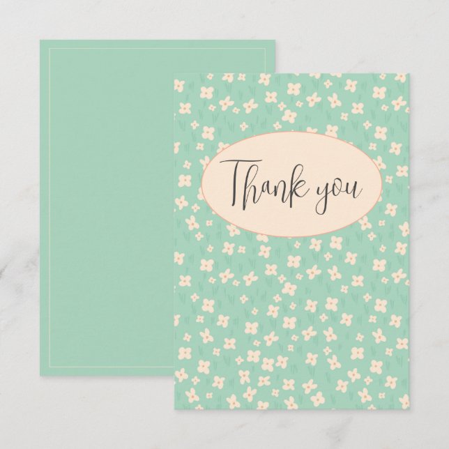 Carte de remerciements à plat floral vert (Devant / Derrière)