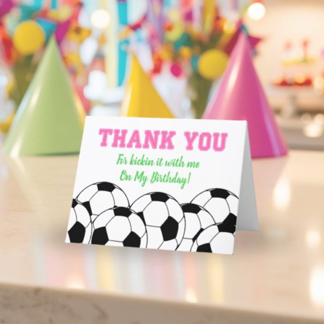 Carte de remerciements À Thème Anniversaire Rose P (Pink Soccer Birthday Thank You Card)
