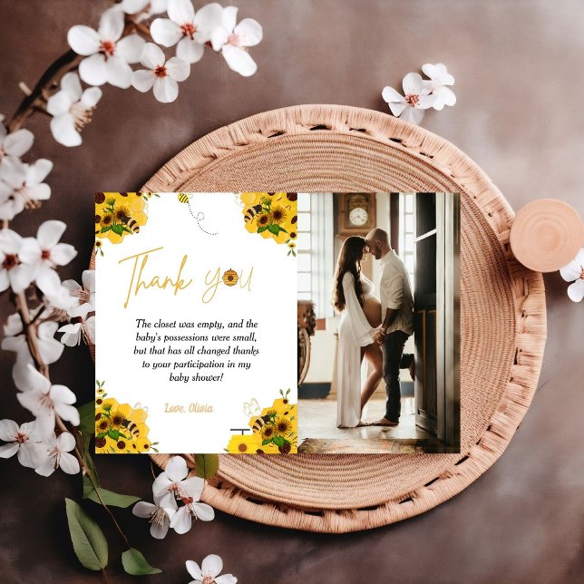 Carte de remerciements à thème baby shower d'abeil (Créateur téléchargé)