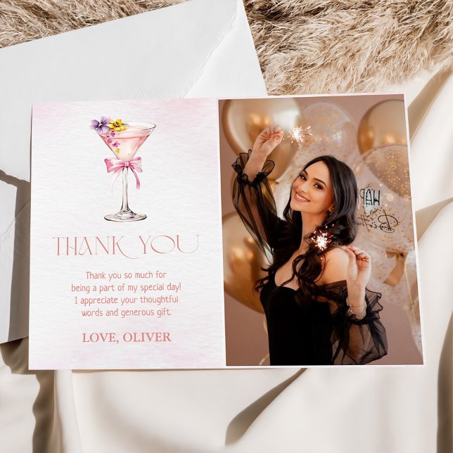 Carte De Remerciements A Tini Bit Older Martini 30th Birthday Party Photo (Créateur téléchargé)