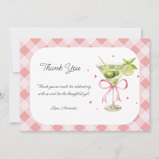 Carte De Remerciements A Tini One est en chemin Martini Girl Baby shower (Devant)