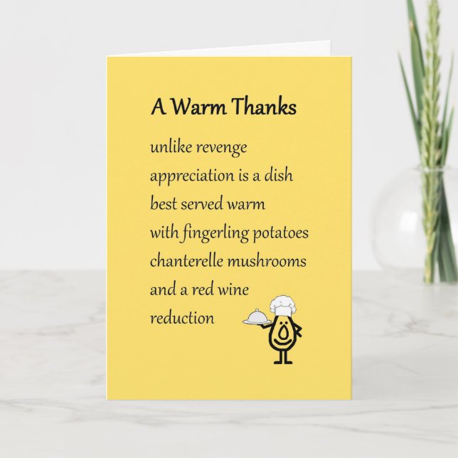 Carte De Remerciements A Warm Thanks - a funny thank you poem (Devant)