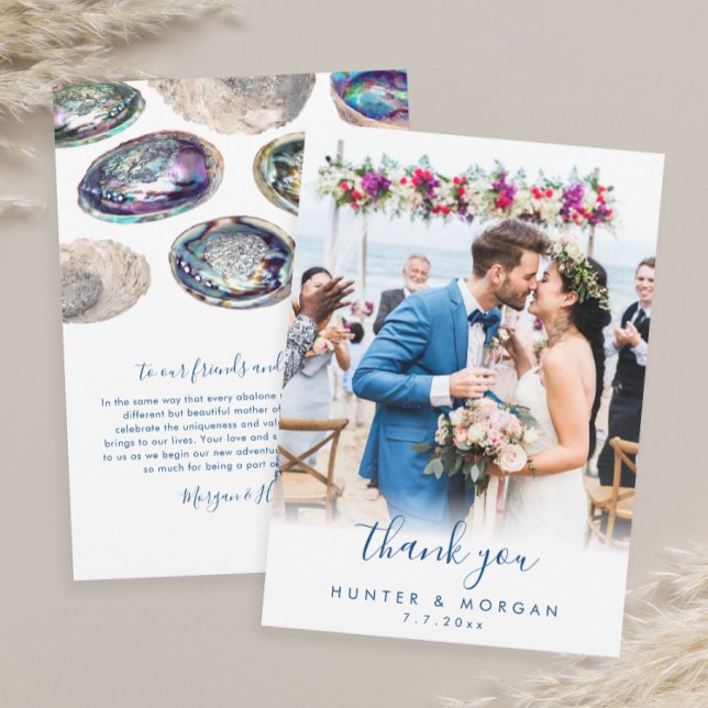 Carte De Remerciements Abalone Shell Watercolor Plage Mariage Appartement (Abalone Shell flat photo thank you cards for your beach wedding with personalized message)