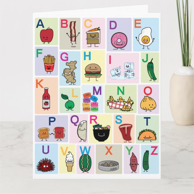 Carte De Remerciements ABC Alphabet lettres d'apprentissage aliments heur (Devant)
