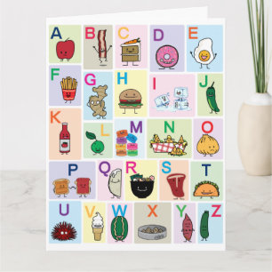 Carte De Remerciements ABC Alphabet lettres d'apprentissage aliments heur