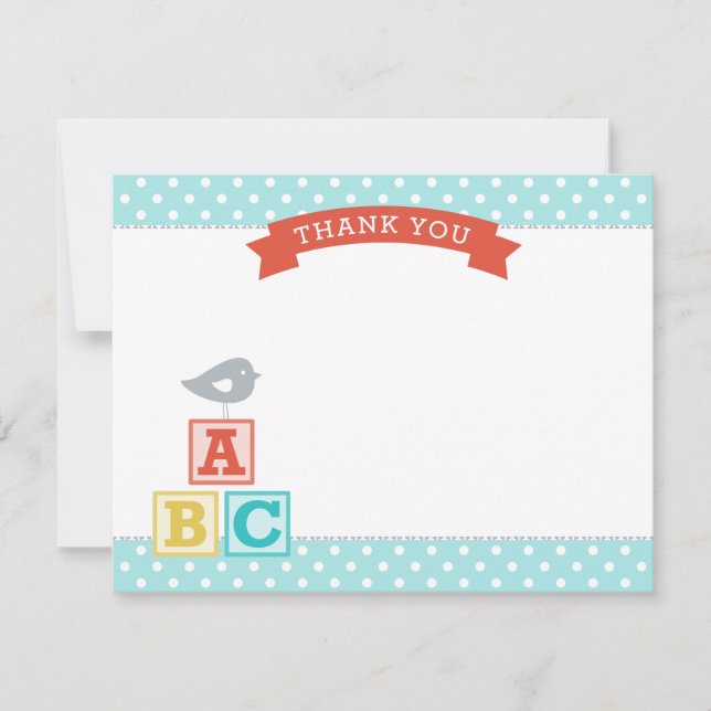 Carte De Remerciements ABC Blocks Aqua et Red Neutral Baby shower (Devant)