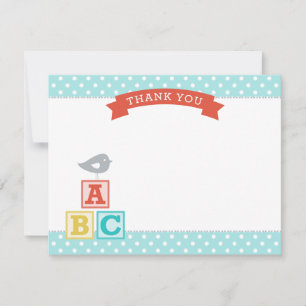 Carte De Remerciements ABC Blocks Aqua et Red Neutral Baby shower
