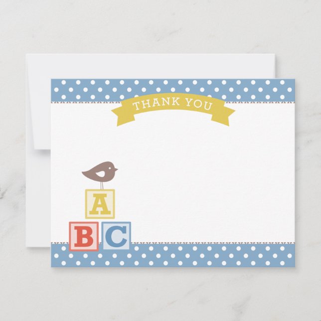 Carte De Remerciements ABC Blocks Baby shower garçon bleu ardoise (Devant)