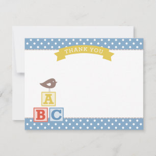 Carte De Remerciements ABC Blocks Baby shower garçon bleu ardoise