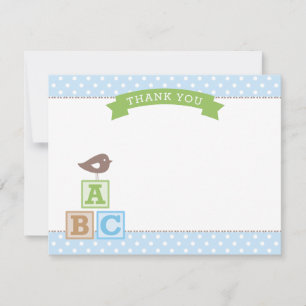 Carte De Remerciements ABC Blocks Blue et Green Boy Baby shower