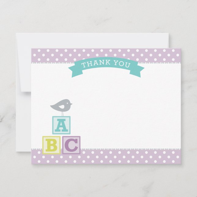 Carte De Remerciements ABC Blocs Lavender Purple Girl Baby shower (Devant)