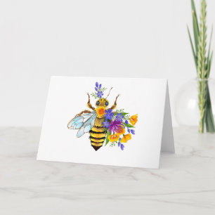 Carte De Remerciements Abeille à fleurs avec plantes sauvages