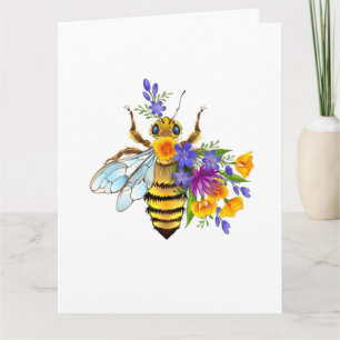 Carte De Remerciements Abeille à fleurs avec plantes sauvages
