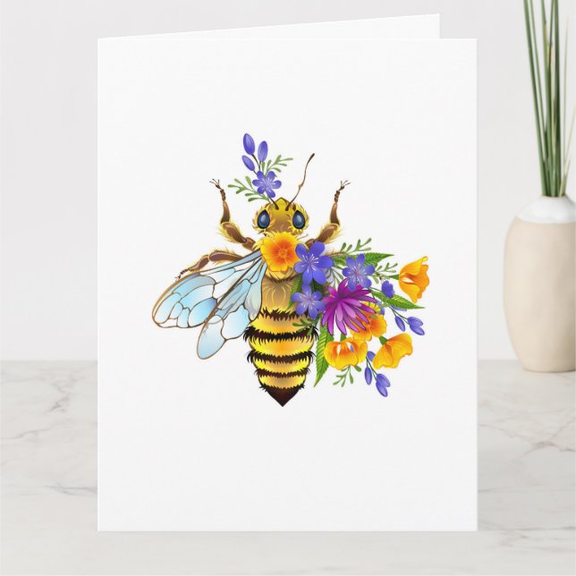Carte De Remerciements Abeille à fleurs avec plantes sauvages (Devant)