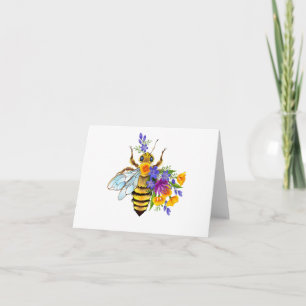Carte De Remerciements Abeille à fleurs avec plantes sauvages