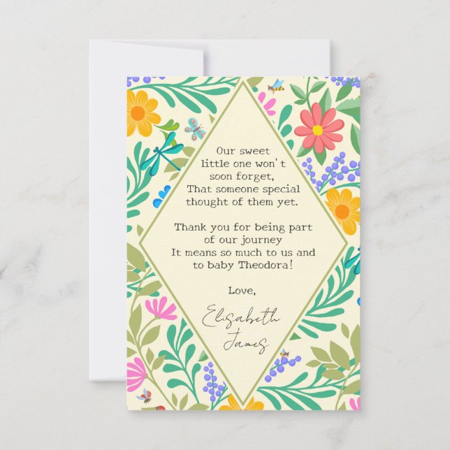 Carte De Remerciements Abeille, coccinelle, papillon, libellule et fleurs (Dos)