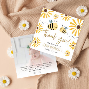 Carte De Remerciements Abeille jaune mignonne et tournesol première abeil