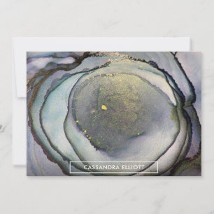 Carte De Remerciements Abstrait Dusty Blue & Gold Alcohol Enk Liquid Art