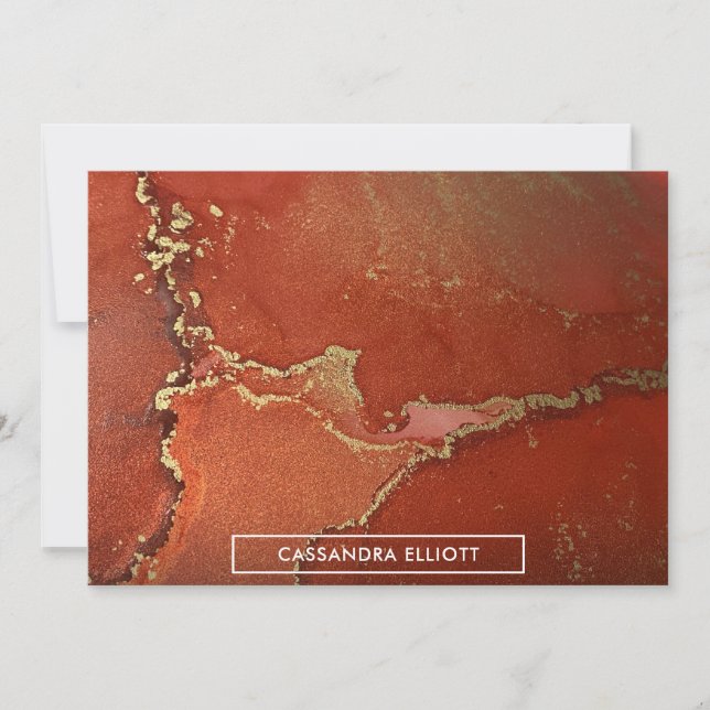 Carte De Remerciements Abstrait Lumineux Rouge & Or Encre d'alcool Liquid (Devant)