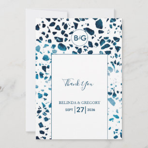 Carte De Remerciements Abstrait moderne Terrazzo Mosaic Mariage bleu