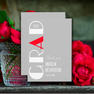Carte De Remerciements Accents minimalistes gris rouge et blanc