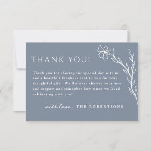 Carte De Remerciements Acier Dusty Blue Simple Stenciled Floral Botanique