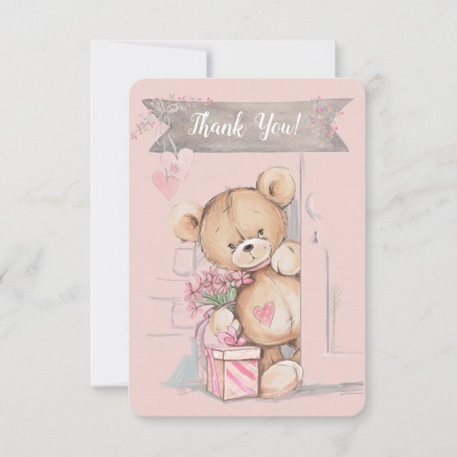 Carte De Remerciements Adorable Aquarelle Baby shower Ours En Teddy (Devant)
