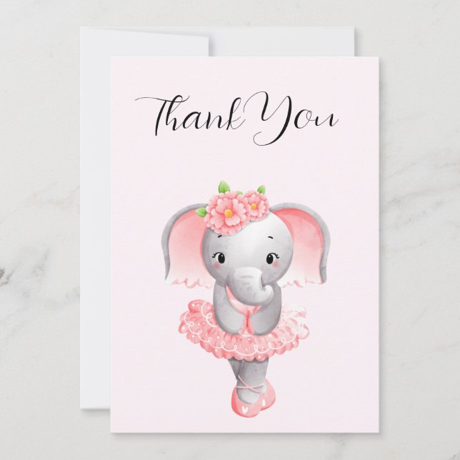 Carte De Remerciements Adorable Ballerina Elephant En Pointe (Devant)