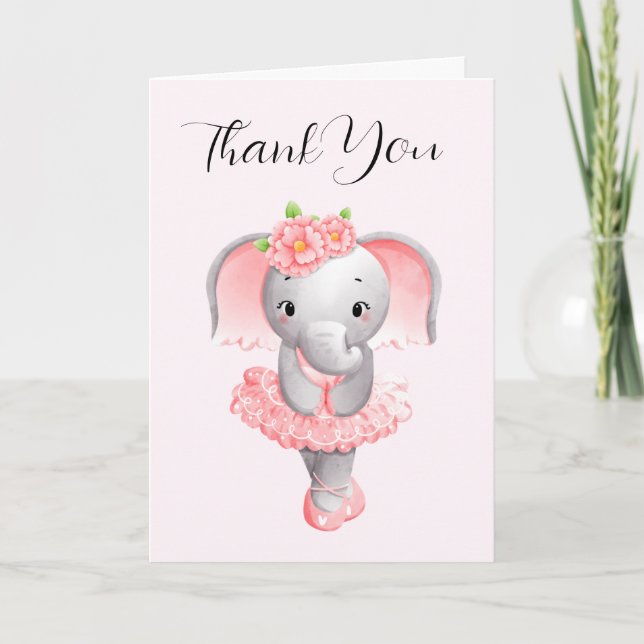 Carte De Remerciements Adorable Ballerina Elephant En Pointe (Devant)