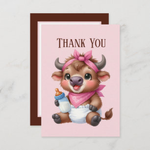 Carte De Remerciements adorable bébé ajouter le message fille vache Highl