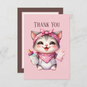 Carte De Remerciements adorable bébé ajouter message fille chat